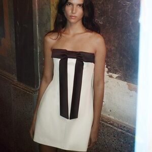 NWT ZARA Black White Strapless Dress with bow | small minimalist viral